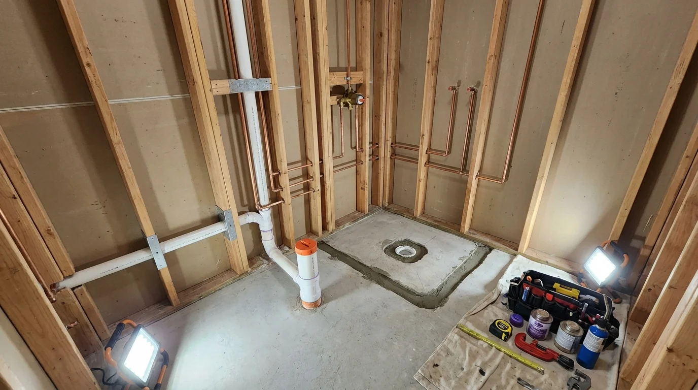 Bathroom rough-in plumbing during remodel by Johns Plumbing LLC in Hyden