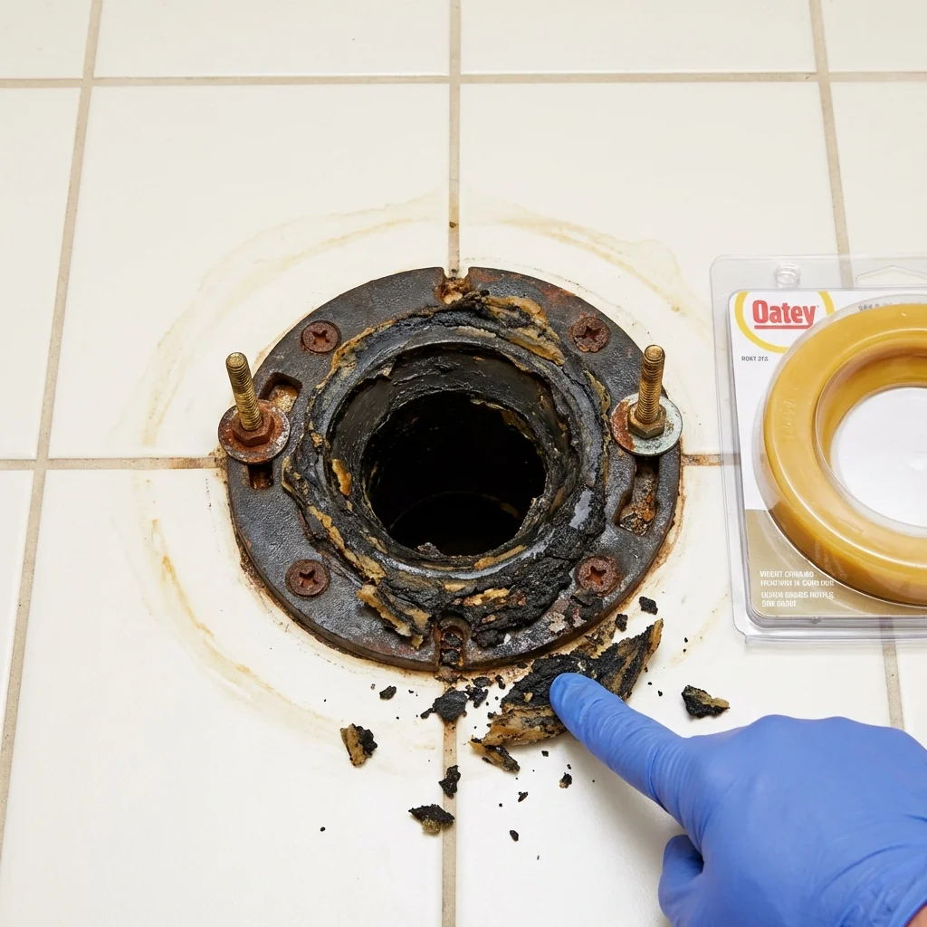 Failed wax ring showing water seepage at the base of a toilet in a Hyden, KY home