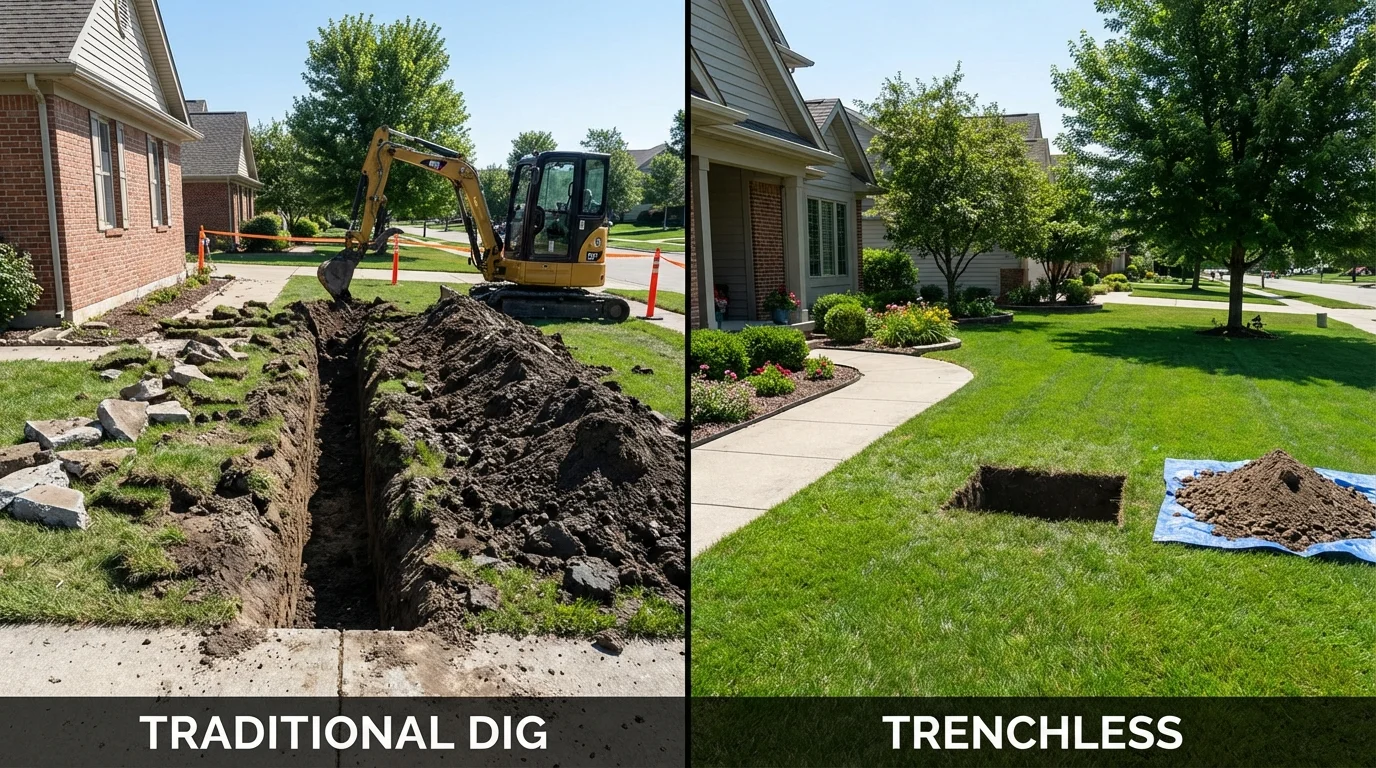 Trenchless sewer repair with minimal yard damage versus traditional excavation in Hyden, KY